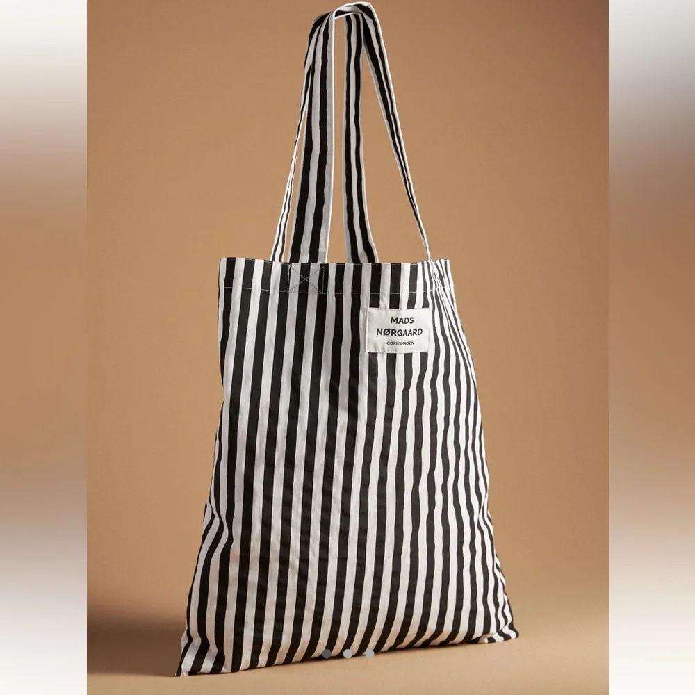 New Mads Nørgaard Black and White Striped Tote Bag